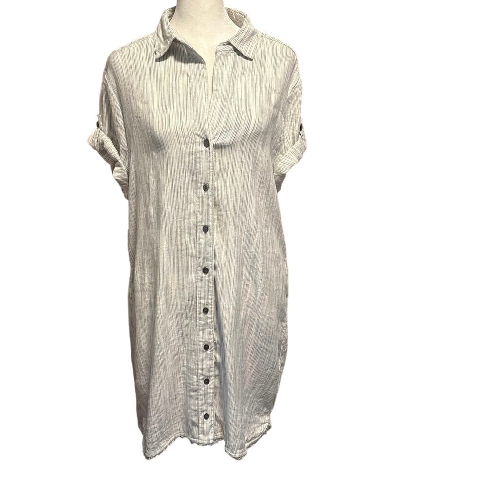 Nic+Zoe Size PM MP Medium Petite Shirt Dress Mini Linen Blend Striped